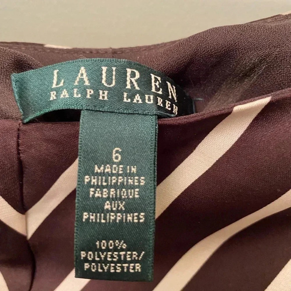 Ralph Lauren brown white chevron stripe skirt 6 smooth satin-like a-line - Picture 5 of 11